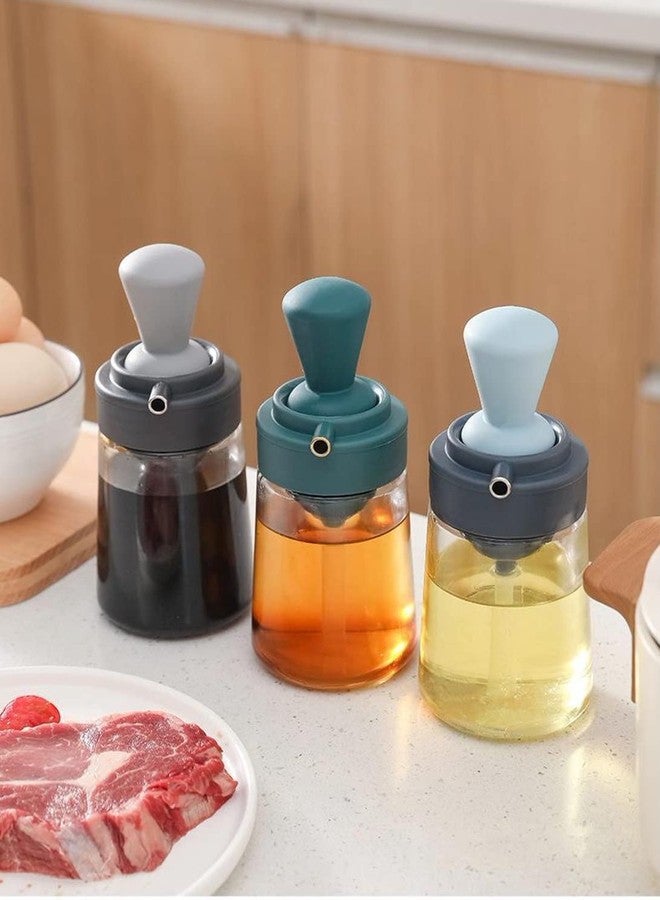 Baskety Glass Olive Oil Dispenser Bottle with Silicone Brush 2 in 1 Oil Dropper & Dispenser for Cooking, Baking - 350 ML (Grey, 1 Piece) - Image 2